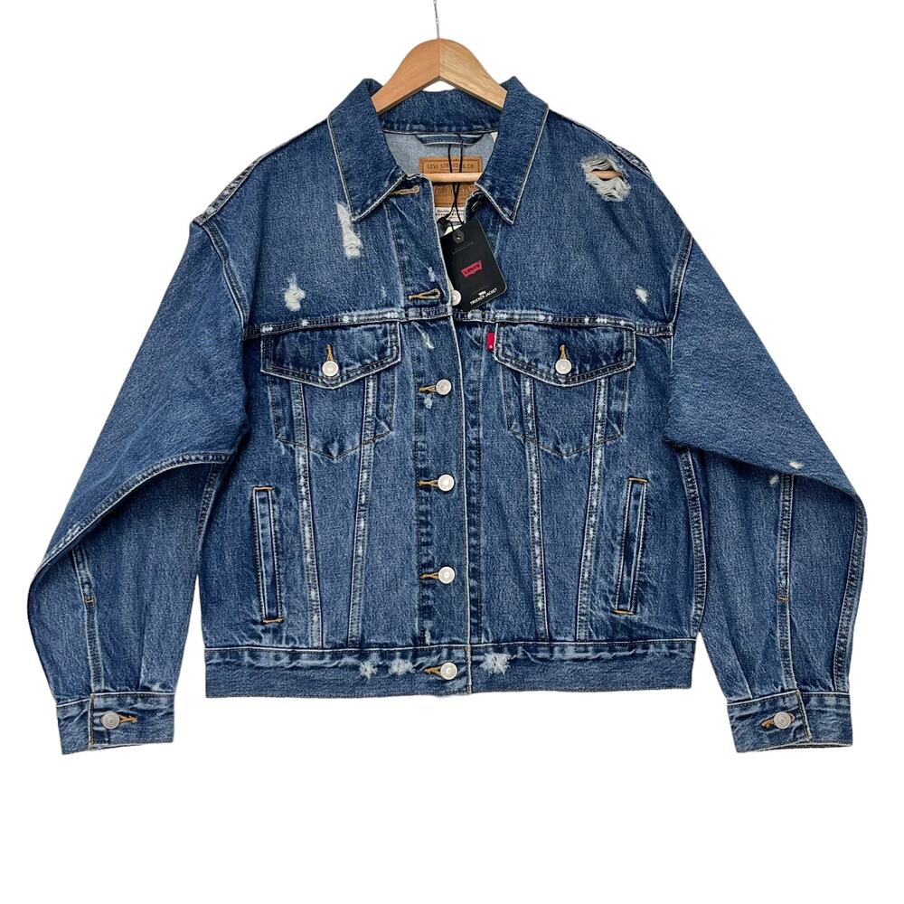 Levis 90s Trucker Jacket Sz S Relaxed Fit Medium Wash Collared Distressed Denim - Picture 2 of 11